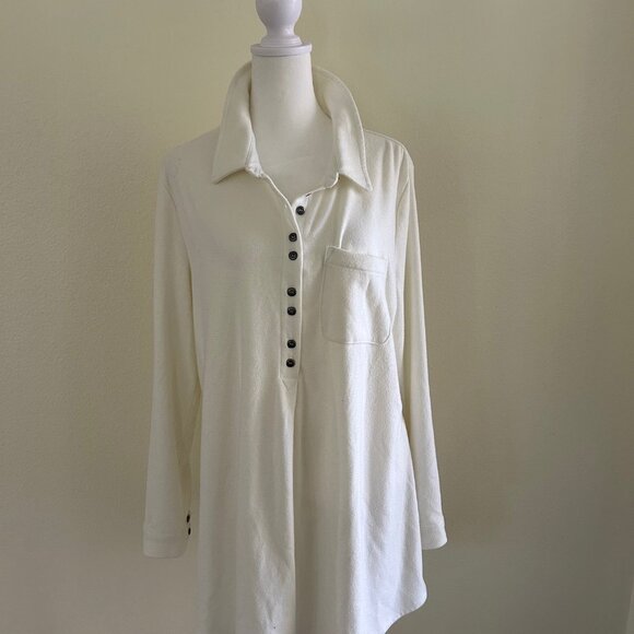 Soft Surroundings Shirt Take It Easy Roll-Tab Sleeve Knit Tunic Ivory SZL Casual - Picture 3 of 10